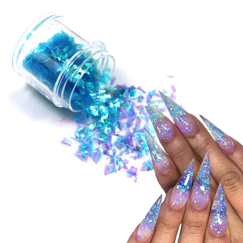 1 cutie de holografic sticlă sclipici pulbere unghii flash fragmente neregulate flash bucăți de bomboane aurora iluzia de decorare arta de unghii Imagine 0