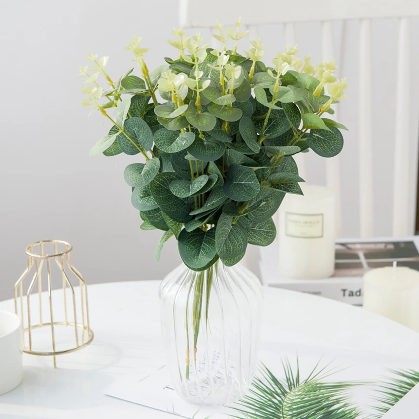 10BUC Plante Artificiale Iarbă artificială Decoratiuni de Craciun Vaze pentru Acasă Nunta Flori Decorative Coroană de flori de Mătase de Eucalipt Pleca Imagine 0