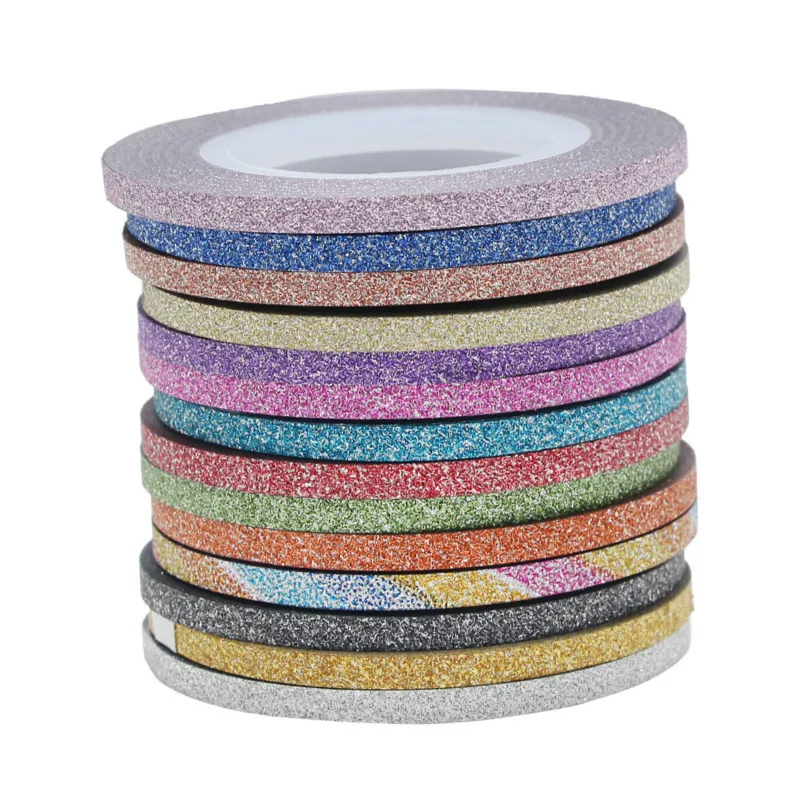 1mm 12 Culori de Unghii cu Sclipici Striping Linie Banda Set de Autocolant de Arta Decoratiuni DIY Sfaturi Pentru lac de Unghii Gel Pietre Decor Cald Imagine 0