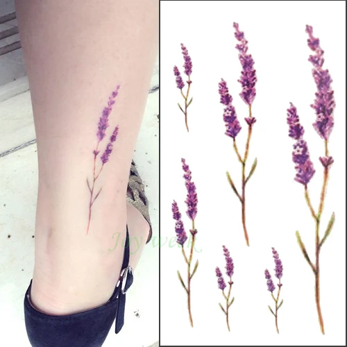 24 de modele de flori Impermeabil tatuaj temporar autocolant frunze de lotus fata lavanda tatuaj autocolante flash tatuaj tatuaje false pentru femei Imagine 0