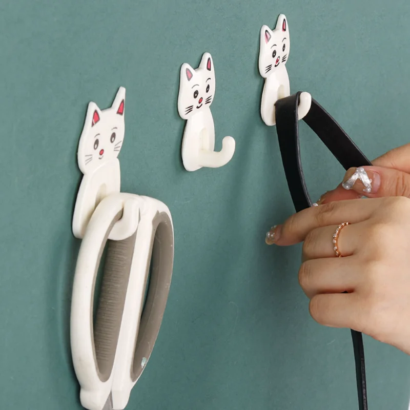 3PCS Creator de Desene animate Pisica Ușa Cârlige Durabil Pentru Bucatarie Lingura Diverse Cuier Bathroon Prosop Cârlig Auto Adeziv Decor de Perete Cârlig Imagine 0