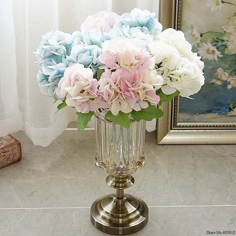 5 Cap Hortensie Buchet De Flori Artificiale Mici, Albi De Mătase, Flori False Florale Flori Faux Albastru Nunta Petrecere Acasă Decorare Imagine 0