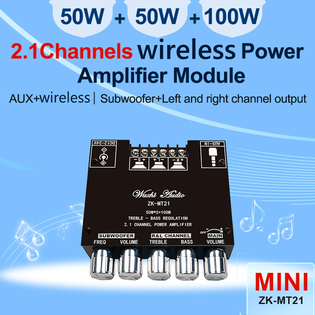 Bluetooth-compatibil 5.0 Amplificator Audio de Putere Modulul 2.1 Canal de Intrare AUX Audio Digital Power Amp Circuit 2 x 50W +100W Imagine 0