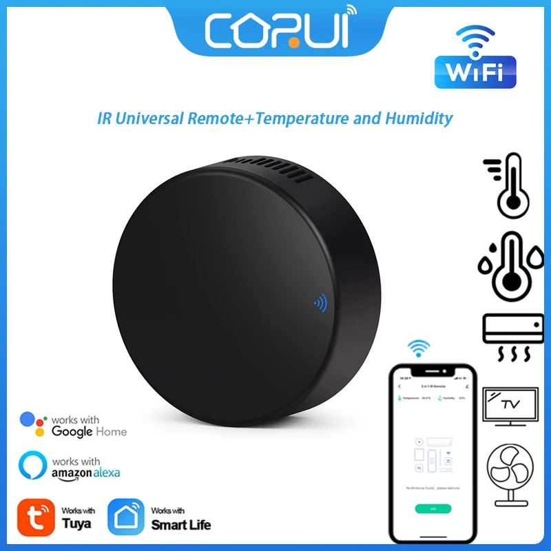 CoRui Tuya WiFi Smart IR Control de la Distanță Cu Senzor de Temperatură și umiditate de Sprijin APP de Control de la Distanță de Control Vocal Imagine 0