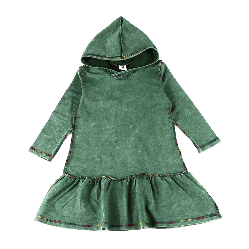 Fata rochie de denim verde stonewash fata hanorac cu mâneci lungi copii rochie colorate în afara împletit zburli jos familie tinuta Imagine 0