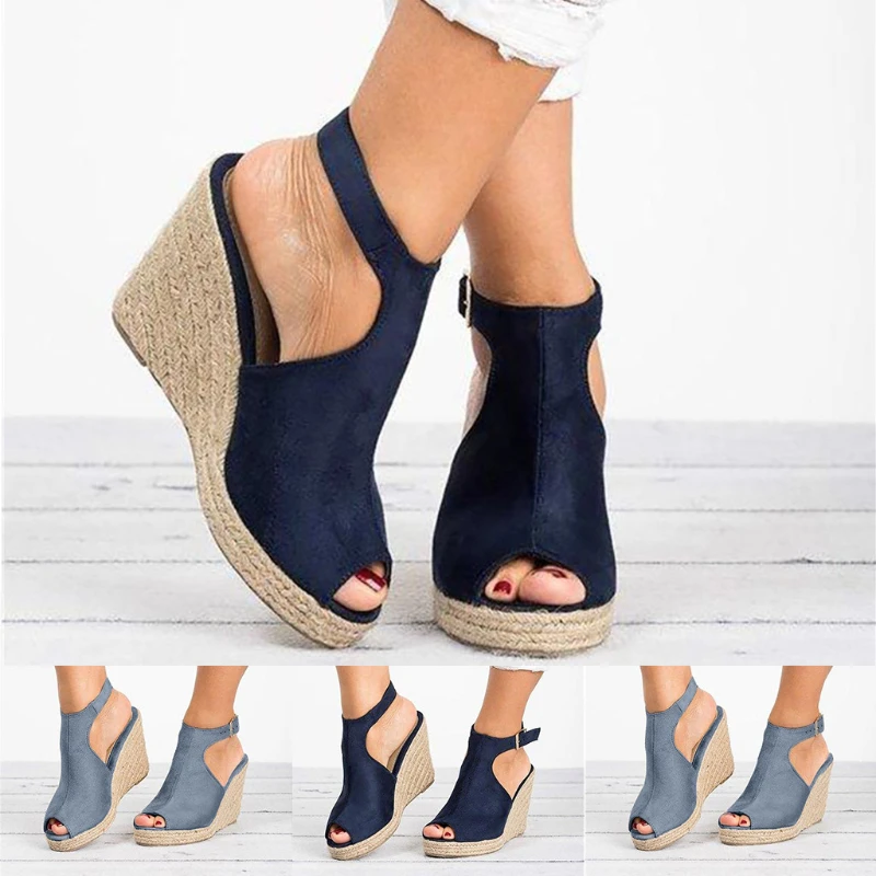 Femei Sandale Gura Peștelui Plus Dimensiune Tocuri Pană De Moda Casual, Catarama Piele De Căprioară Vara Sandale Sandale Noi De Vânzare Fierbinte Imagine 0