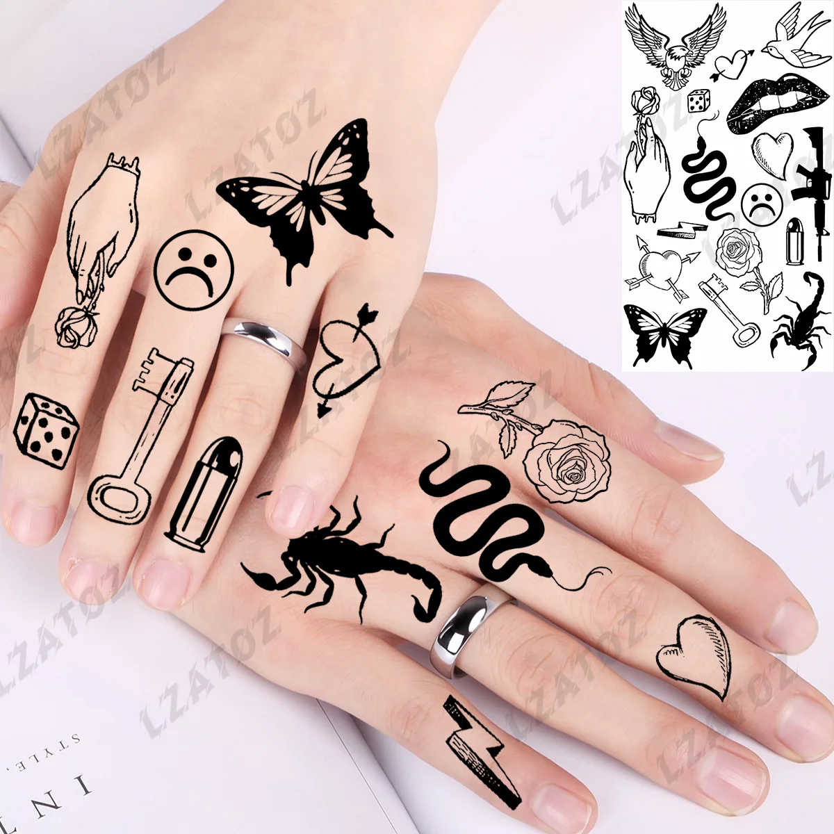 Fluturaș Scorpion Tatuaje Temporare Pentru Femeie Om Realist Șarpe Flori Autocolant Tatuaj Fals Degetul Lavabil Mici Tatuaje Imagine 0
