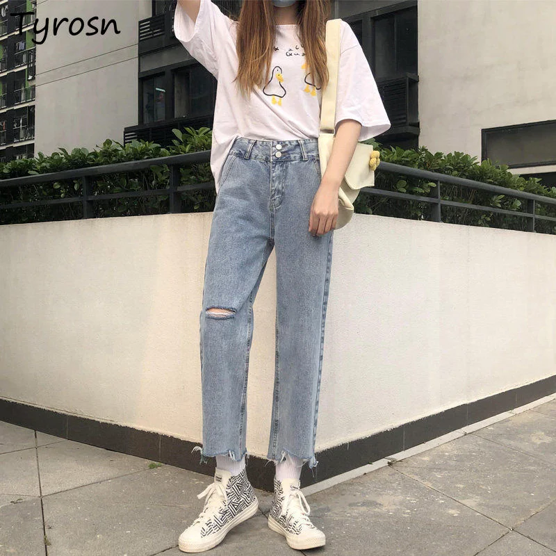 Gaura Design Blugi Femei Glezna-lungime Pantaloni Drepte Chic All-meci coreene Noi, Studenții de Moda Streetwear Hip Hop Casual Ins Imagine 0