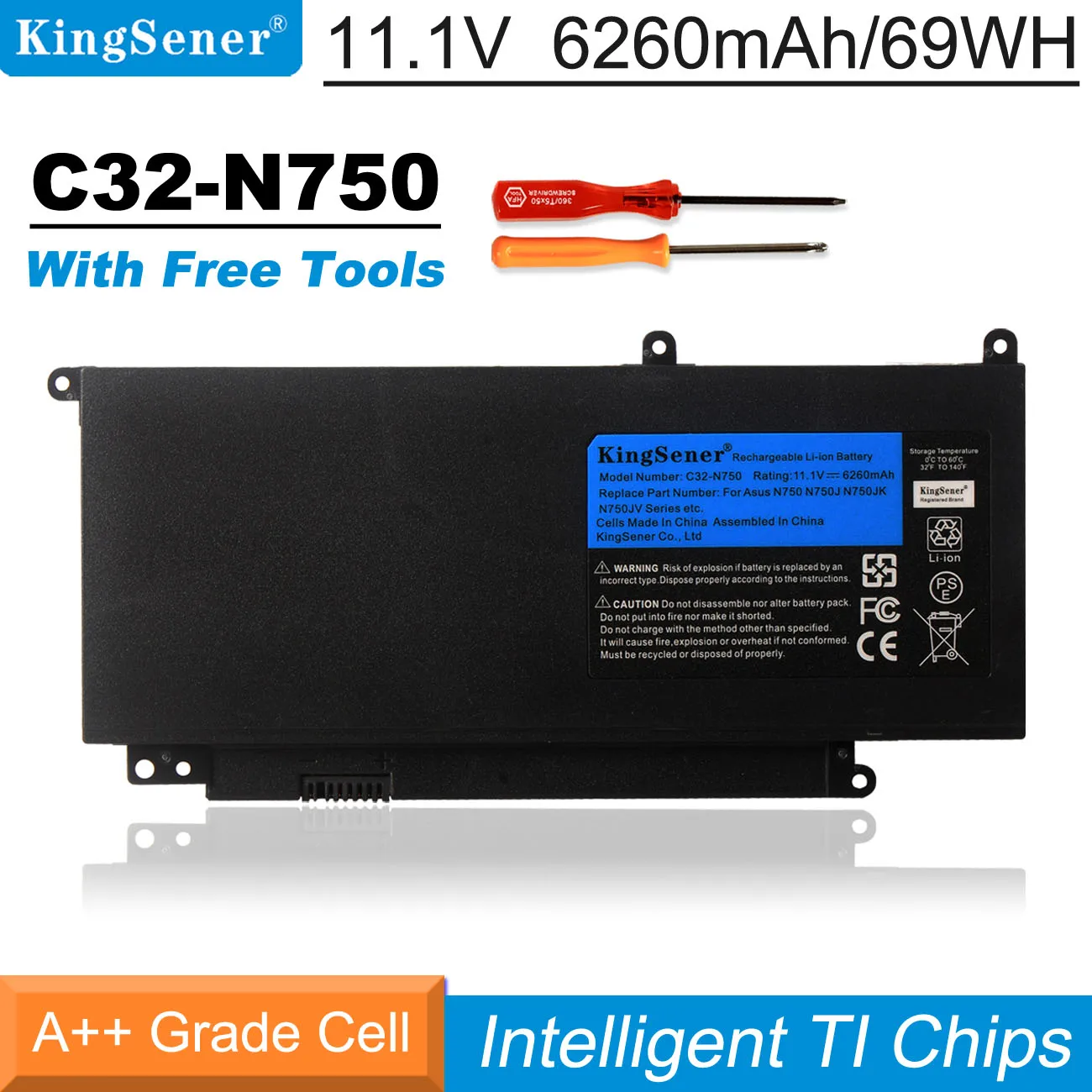 KingSener C32-N750 baterie Laptop Pentru ASUS N750 N750J N750JK N750JV N750Y47JK-SL N750Y47JV-SL 11.1 V 6260mAh/69WH Imagine 0