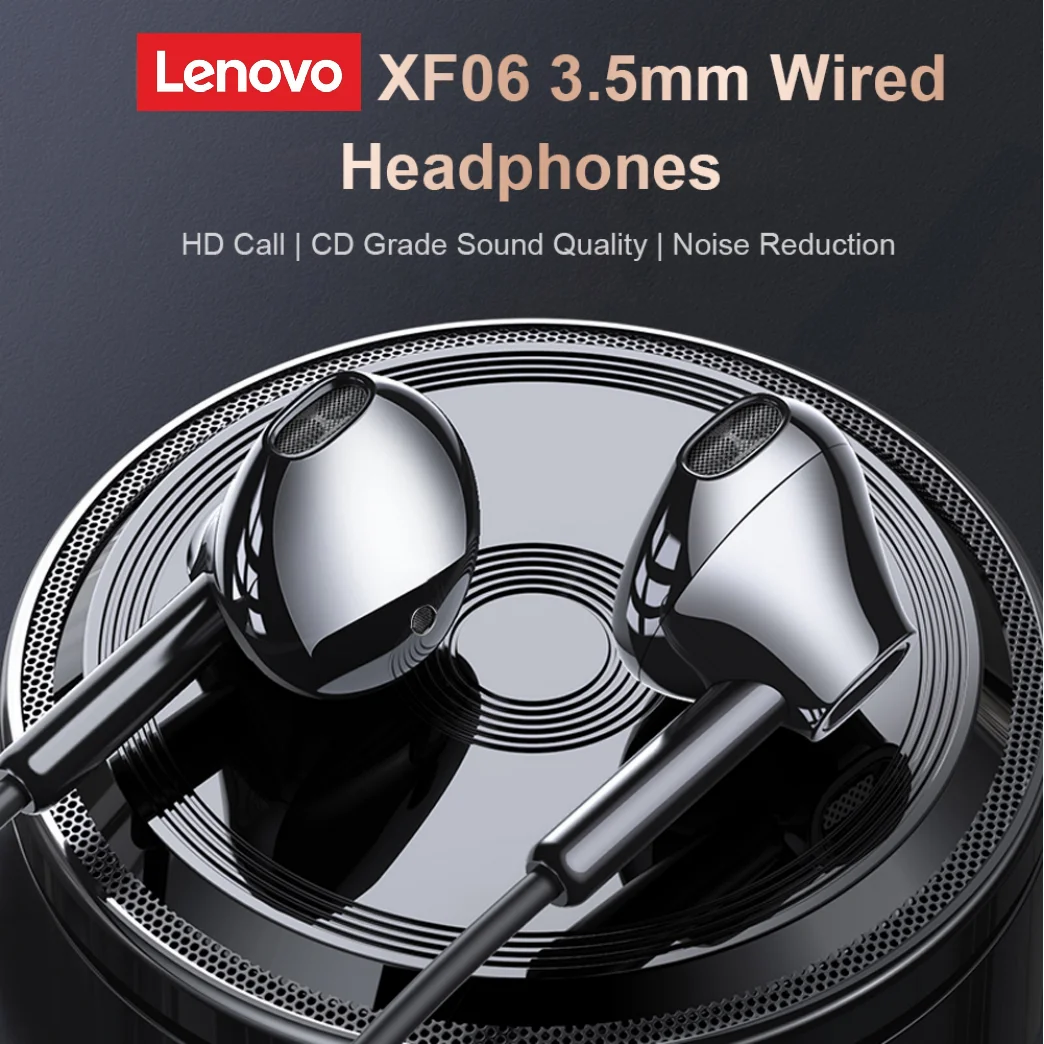 Lenovo XF06 de 3,5 mm Căști cu Fir În Ureche Căști Stereo Muzică în Cască Telefon Inteligent Pavilioane În linie de Comandă cu Microfon Imagine 0