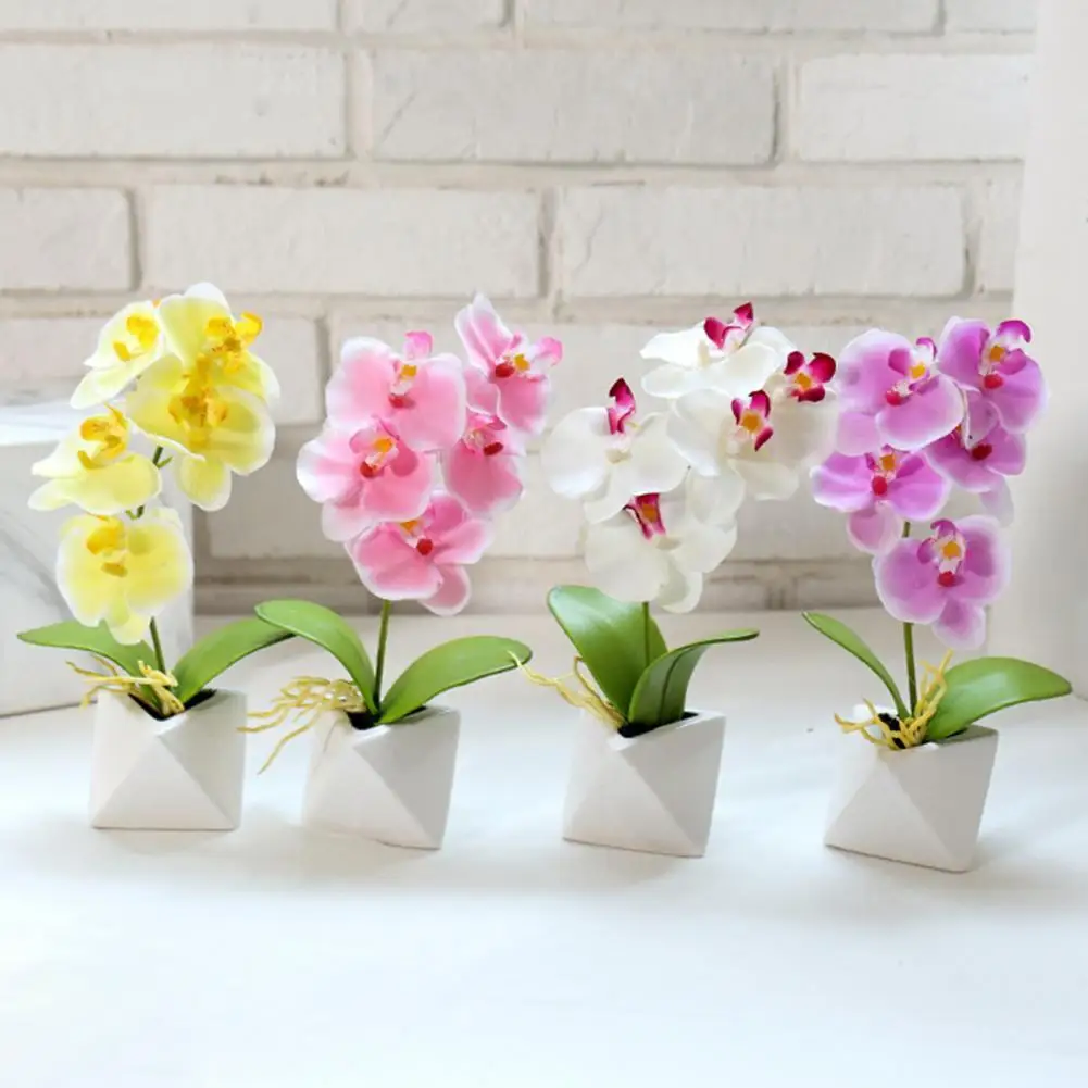Mătase Fluture Orhidee Ceramica Bonsai Artificial Flori cu Frunze Set Vaza Decor Acasă Decorare Nunta Ghivece cu Plante Imagine 0