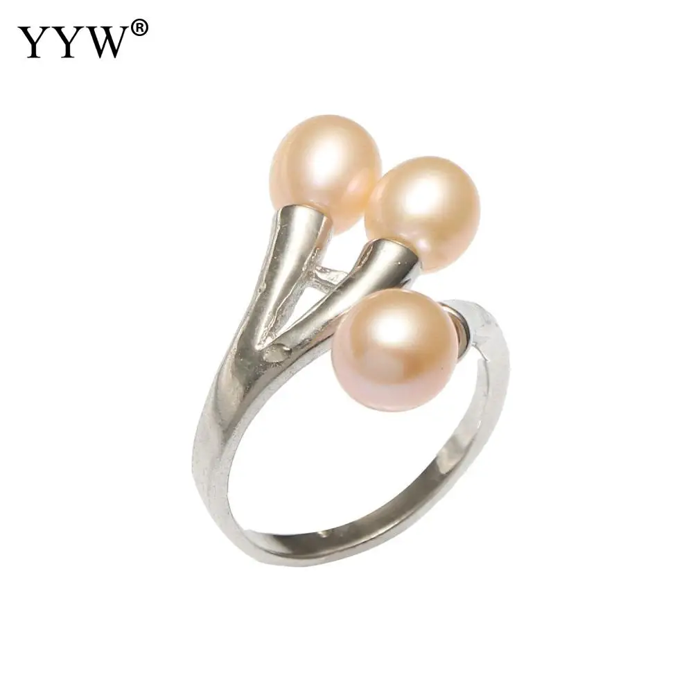 Ne Dimensiune 7 Apă Dulce Pearl Inel Cu Alamă Perla Formă De Inel Placat Cu Argint Culoare Pentru Femei Roz 6.5x8mm Imagine 0