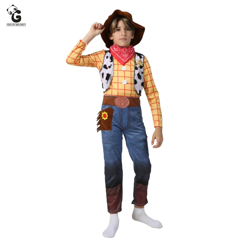 New Sosire Băieți Woody Costume Copii Deluxe Copii Fancy Rochie Costum de Halloween pentru Copii Woody Joc de Rol Costum Cowboy Costum Imagine 0
