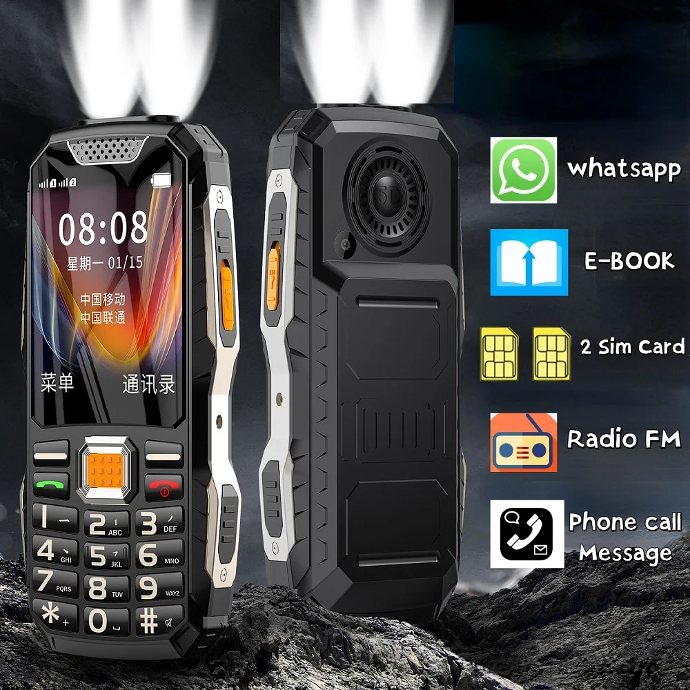Preț Scăzut Accidentat În Aer Liber Buton Telefonul Rezistent La Șocuri Rezistent Două Torță În Vârstă Ieftin Telefon Mobil De Capacitate Mare Cu Ecran Mare Imagine 0