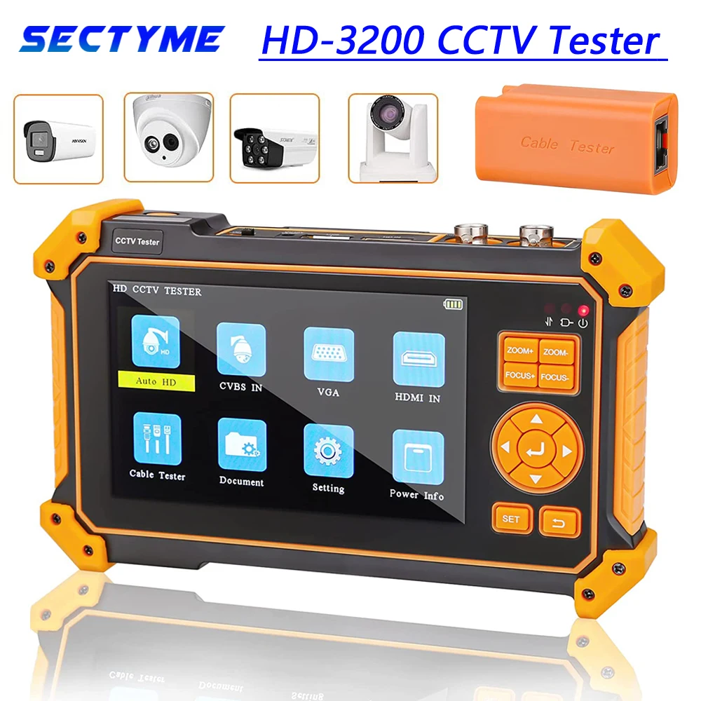 Sectyme HD-3200 Portabile tester CCTV Cu 5 inch TFT-LCD Ecran 4K 8MP CVI TVI AHD SDI, HDMI, CVBS Camera Analog Tester Monitor Imagine 0