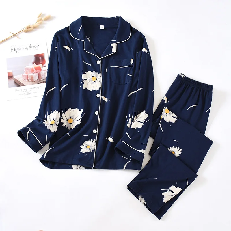 Stil japonez nouă de primăvară și de toamnă doamne din bumbac 100% pijama costum flori mici, cu mâneci lungi două piese de vara serviciu acasă Imagine 0