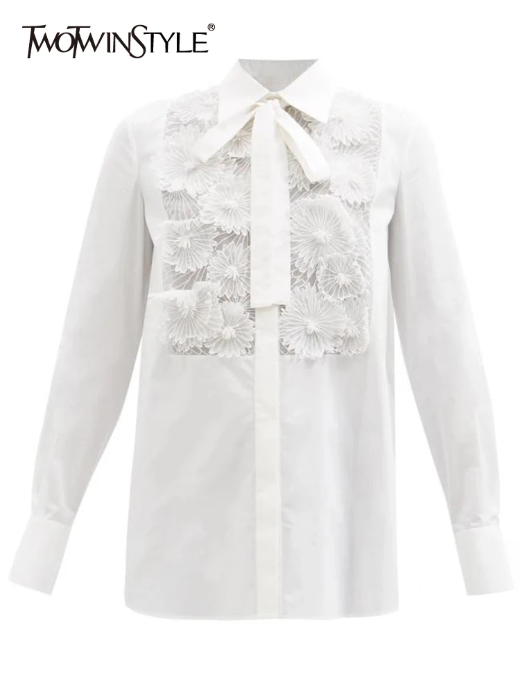 TWOTWINSTYLE Direct Mozaic Floral Shirt Pentru Femei Rever Maneca Lunga Solid Elegant Buton Prin Bluza Femei Haine Noi Imagine 0