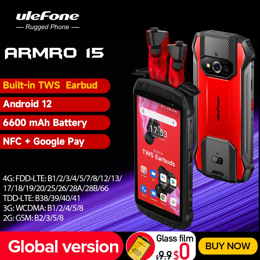 Ulefone Armura 15 Smartphone Android 12 6600mAh Telefon Robust Construit-in TWS Pavilioane 6GB +128GB Impermeabil Telefoane Mobile NFC Imagine 0