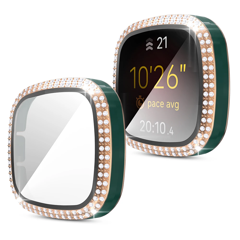 Usor de Sticlă de Film de Caz pentru Fitbit Sens Invers 3 2 Ceas Acoperi Femei Diamond Două culori foarte Greu PC-Bara de protecție Ecran Protector Shell Imagine 0