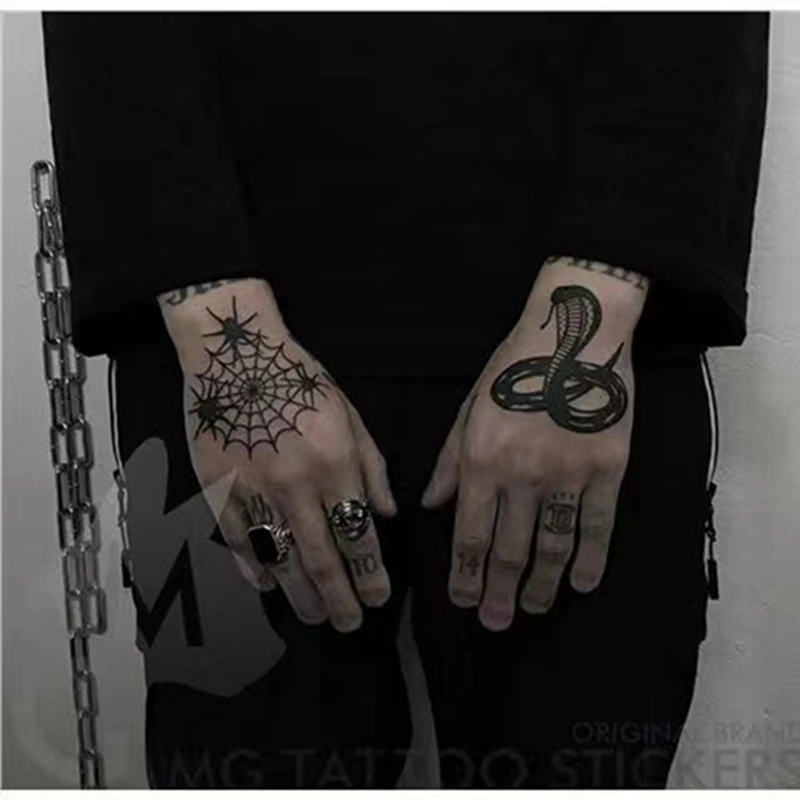 Înapoi Mână Pânză De Păianjen Șarpe Impermeabil Tatuaj Temporar Autocolant Dark Rock Punk Vânt Bărbați Tatuaj Fals Negru Rece Tatuajes Tenporale Imagine 0