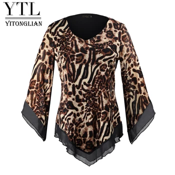 YTL Leopard Imprimate cu Ochiuri Neregulate T Cămașă Femei, Plus Dimensiune Bluza Clasice, Elegante, Topuri Elegante H434