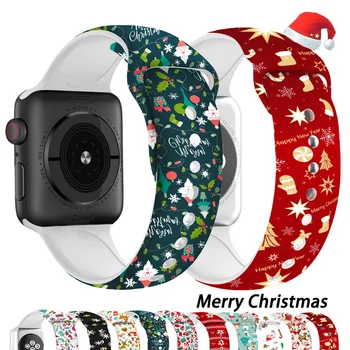Crăciun curea Pentru Apple Watch band 44mm cu diametrul de 40mm, 45mm 41mm 38mm 42mm Desene animate Imprimate curea Bratara IWatch serie 5 4 3 6 7 SE