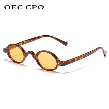 OEC CPO Epocă Mici, Rotunde ochelari de Soare Femei Noua Moda Punk Ochelari de Soare de sex Feminin Retro Leopard Galben Steampunk Ochelari de soare UV400
