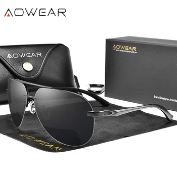 AOWEAR Clasic Retro Aviației Polarizat ochelari de Soare Barbati din Aluminiu Epocă fără rame, Ochelari de Soare de Designer de Brand Pilot Ochelari de protecție Ochelari de