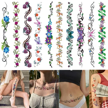 Realist Flori Tatuaje Temporare pentru Femei Fete Mult Înapoi Mâneci Tatuaje pe Talie Spate Fluture Burta Stomac Tatuaje YT