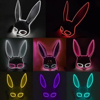 HXBA Stralucitoare Urechi Lungi de Iepure EL Sârmă Masca Cosplay Sexy Bunny Alimentat de la Baterie LED Luminos Masca de Decor Petrecere Masca de Recuzită
