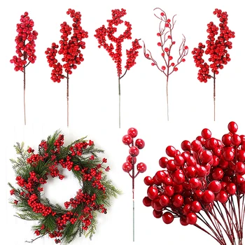 Artificiale Red Berry Tulpini Ramuri de Pom de Crăciun cu Holly fructe de Padure Crăciun DIY Coroană de flori Decoratiuni Noel Ornamente pentru Masă Copii Cadouri