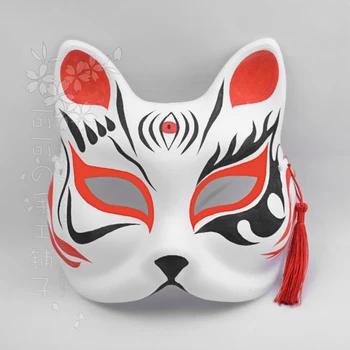 Fox Masca Pisica de Mână-Pictat în Stil Japonez Pentru Ochi Anime Roșu și Negru Cosplay Eco Pastă de Hârtie Hârtie