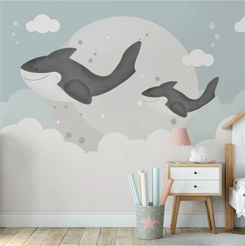 Desene animate personalizate Balena Cloud Wallpaper pentru Fete Dormitor Camera Copiilor Murală Gradinita 3D casa decoratiuni autocolante de interior