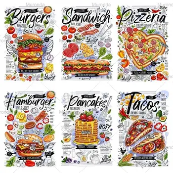 Meniu De Mâncăruri Delicioase Poster Diamant Pictura Hamburger Taco Clatita Burger, Pizza, Sandwich Bucătărie Cruciulițe Restaurant Decor