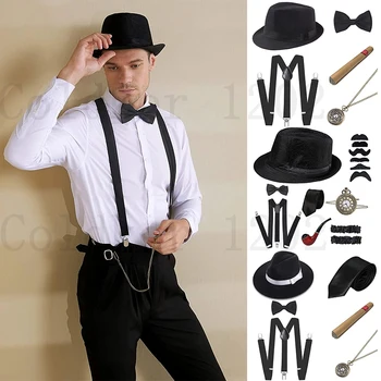 Nava gratuit Halloween 1920 Mens Gatsby Gangster Set de Accesorii Pălărie Panama Suspensor Papion 20 de ani Marele Gatsby Cosplay Accesorii