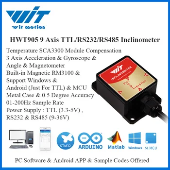 WitMotion HWT905 de Înaltă Precizie de 0,05 ° Grad Militar Senzor Inclinometer 9 Axa AHRS Senzor rezistent la apa IP67 & Anti-vibrații