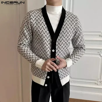 INCERUN Topuri 2022 coreeană Stil de Moda pentru Bărbați de Unda Imprimate Bluza Casual Streetwear de sex Masculin Cald Vanzare Camasi cu Maneca Lunga S-5XL 2022