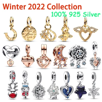 2022 Crăciun noi, de înaltă calitate S925 argint logo original 1:1 fulg de nea, reni agățat ornamente DIY brățară Femeie bijuterii
