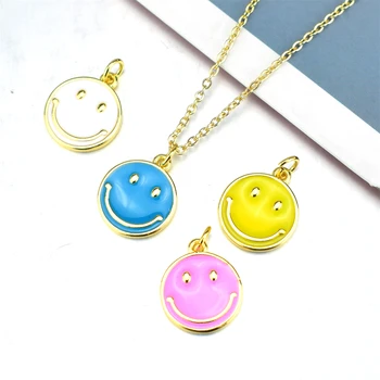 Smalt colorat smiley colier pandantiv moda pentru femei drăguț rotund fericit lanț colier cadou bijuterii email farmec