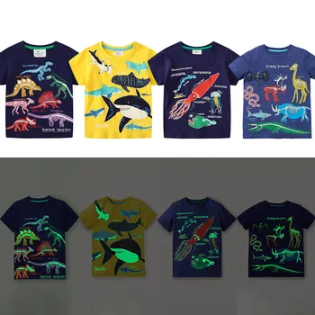 Copilul Tricou Copii Dinozaur Luminos Tricouri Copii Vara Topuri de Bumbac Băieții la Școală Trageți Pe Haine un Tricou Moale 2-7 Ani