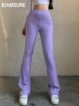 IAMSURE Solid Ars Pantaloni Femei Tigăi Doamna Jambiere Largi de Epocă Talie Mare Violet Tricotate Clopot-Fund Pantaloni Streetwear