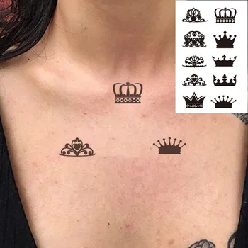 Rezistent la apa TemporaryTatoo Autocolant Cuplu Regele Regina Coroana de Artă Tatuaj WaterTransfer Fals Flash Tatuaj pentru Om Femeile
