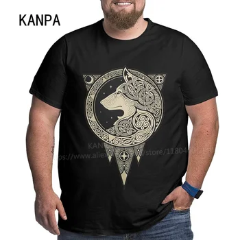 Viking Lup Bărbați Supradimensionate T-Shirt cu Maneci Scurte Plus Topuri Tee pentru Barbati, Negru din Bumbac Tricouri 5XL 6XL Personalizate Tricou