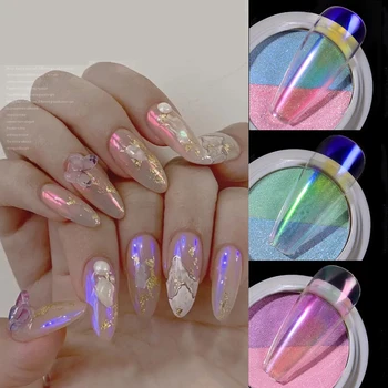 Dublu Culoare Solidă Aurora Unghii Pulberi Holografice Transparente Neon Strălucește Cameleon Praf Chrome Nail Art Pigmenți Decoratiuni