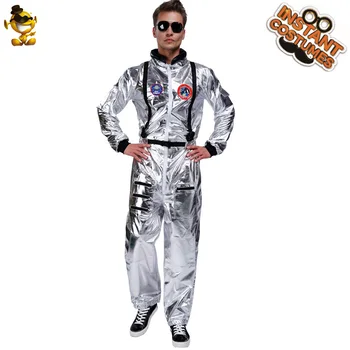 Costum de Astronaut Bărbați Halloween Costume Salopeta pentru Adult Argintiu&Alb&Verde Cosplay Costum Spațial