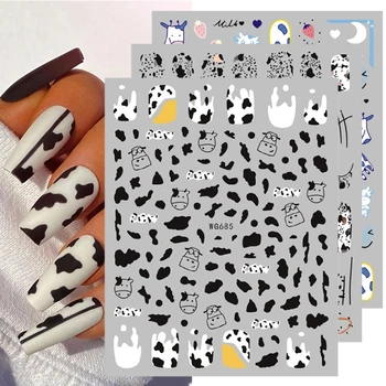 Negru Alb de Lapte de Vacă 3D Unghii Autocolante Fluture Leopard Adeziv Unghii Transfer Decalcomanii Glisante Împachetări DIY Decoratiuni de Arta Unghiilor