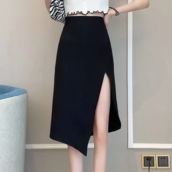 Stil coreean Y2K Split Fuste Femei Elegante de Designer Ethos Chic Negru Neregulate Fuste Sexy Mare Petrecere de Stradă Fuste de Vară 2021