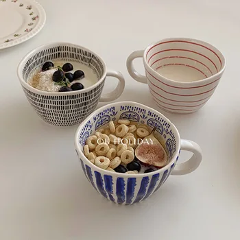 Micul dejun Cană de Ovăz fulgi de Ovăz cu Lapte Smoothie Castron 340ml Neregulate Cana Ceramica Ins Foto Recuzită Japoneză coreeană Stil Tacamuri Cadou