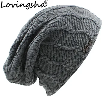 LOVINGSHA Design de Brand Femei Largi Tricotate Tricot Chelioși Capota de Iarnă Pălării Calde Pentru Fata Căciulă Bărbați Faux Blană Pălărie de Iarnă Capace