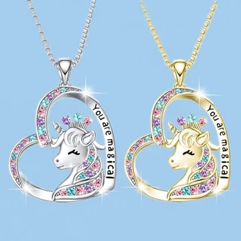 Moda rafinat dragoste Unicorn colier de cristal Unicorn pandantiv colier pentru femei animal bijuterii petrecere de nunta, cadou de aniversare